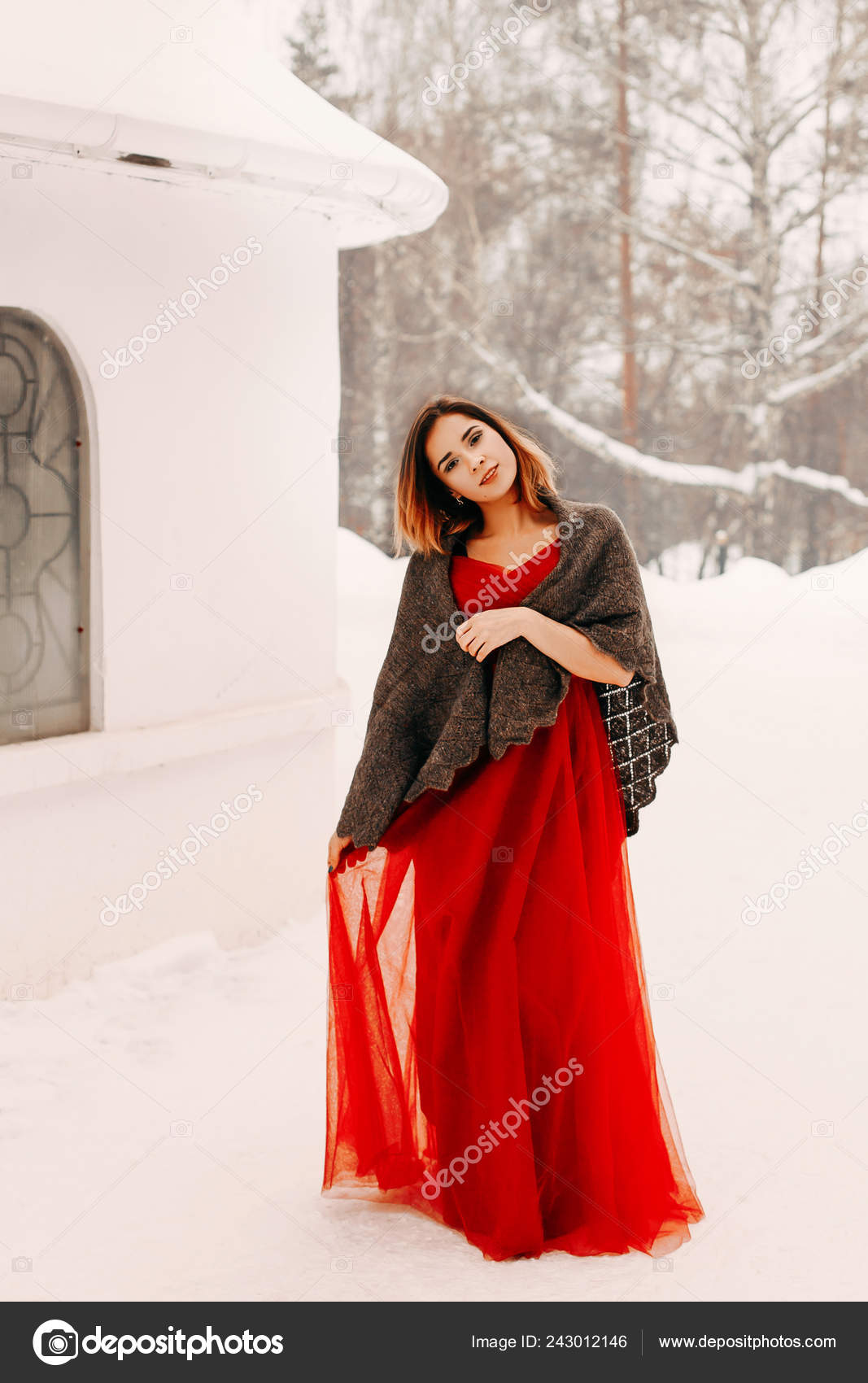 red dress in winter