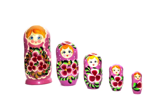 Russische Poppetjes Matryoshka Geïsoleerd Witte Achtergrond — Stockfoto