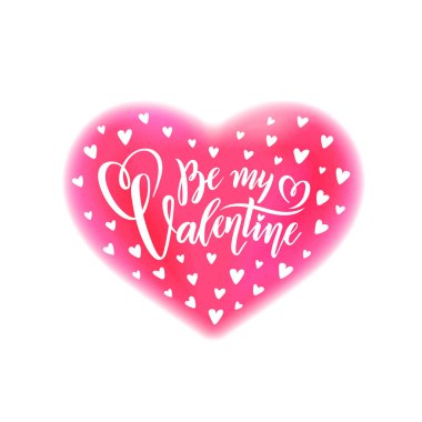 El yazısı vektör yazı benim sevgilim ol. Kalpler parlak pembe suluboya leke zemin üzerine hat sanatı. Happy Valentine's Day büyük Suluboya efekti gül kalp şeklinde için izole metin.