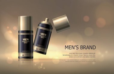 Kozmetik ürünleri serisi bakım reklamlar şablon, reklam Dergisi sayfa Cilt. 3D gerçekçi deodorant vektör, saç şişe sprey, kozmetik ürünleri, dozatörler, metin, arka plan parlayan için up sahte paketi