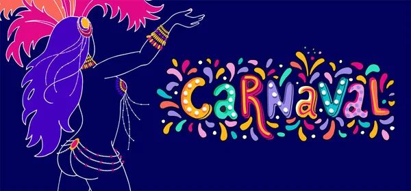 Vektoros Kézzel Rajzolt Carnaval Betűkkel Party Álarcosbál Banner Poszter Kártya — Stock Vector