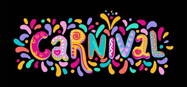 Carnaval Desenhado Mão Lettering Emblema Festivo Banner Cartão Saudação Cartaz —  Vetores de Stock