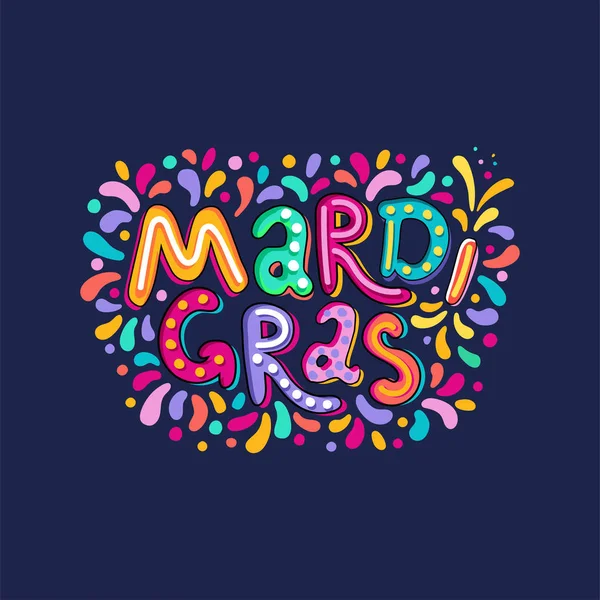 Hand Drawn Mardi Gras Text Lettering Festive Badge Logo Masquerade — Stock Vector