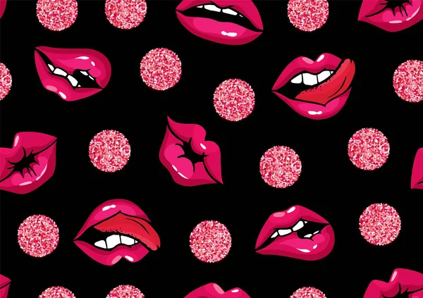 Vector Rose Natural Womans Lips Seamless Pattern Cosmetics Makeup Lips — Stock Vector