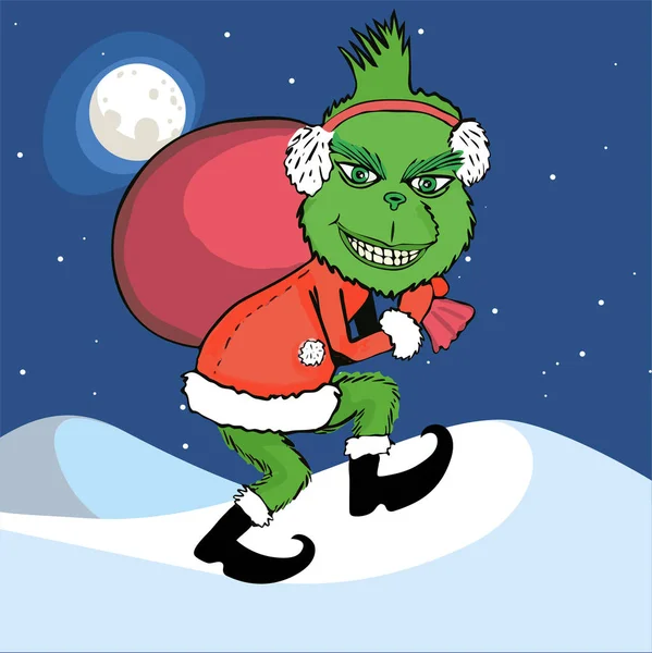 Grinch monstrum krade nový rok — Stockový vektor