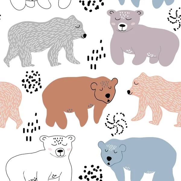 Padrão Sem Costura Com Ursos Bonitos Ilustração Vetorial Para Tecido —  Vetores de Stock