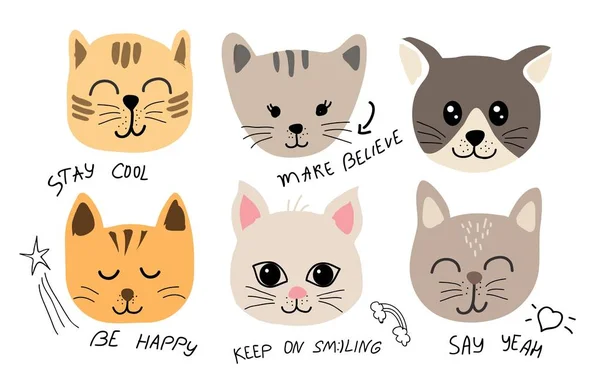Χαριτωμένο Γάτα Οριστεί Εικονογράφηση Επιγραφές Για Ύφασμα Shirt Κάρτες — Διανυσματικό Αρχείο