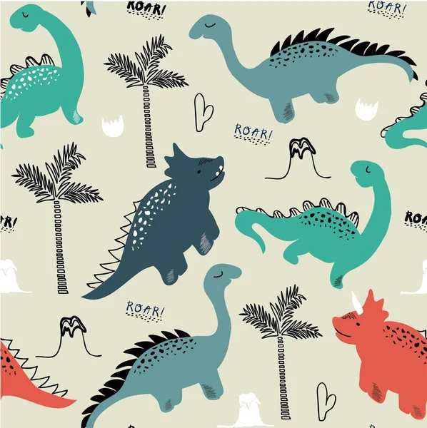 Patrón Sin Costuras Dinosaurio Infantil Para Ropa Moda Tela Camisetas — Archivo Imágenes Vectoriales