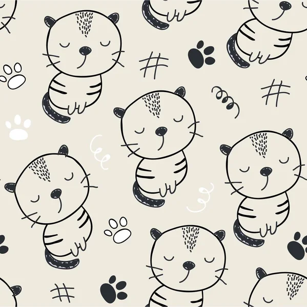 Vzor Bezešvé Roztomilé Kočky Vektorové Ilustrace Pro Textilní Tkaniny — Stockový vektor