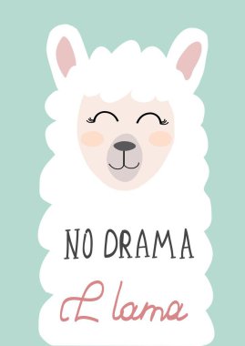 şirin Lama El çekilmiş vektör çizim kartları, t-shirt, kumaş için.