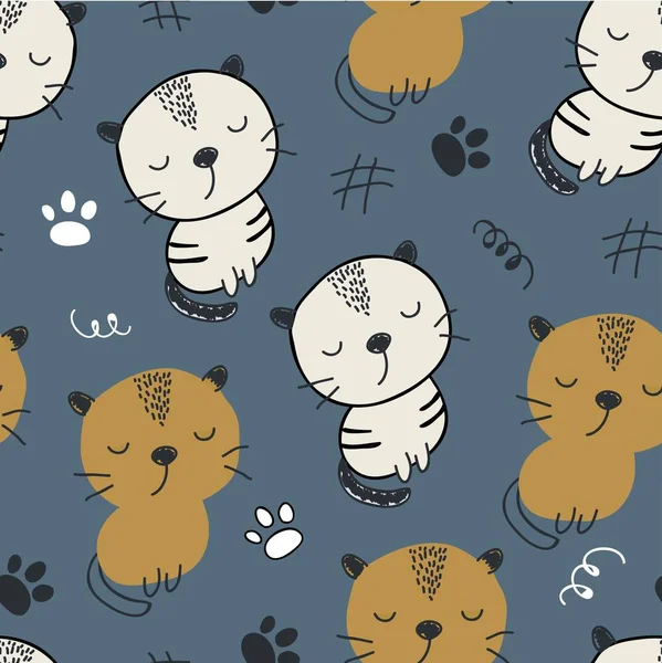 Nahtloses Muster Mit Niedlichen Katzen Vektorabbildung Für Textil Stoff — Stockvektor