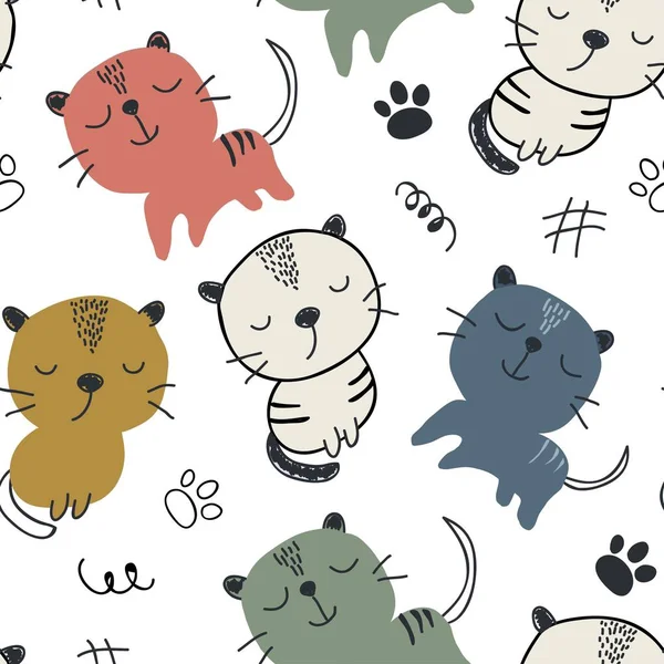 Απρόσκοπτη Μοτίβο Χαριτωμένα Γάτες Εικονογράφηση Διάνυσμα Κλωστοϋφαντουργικών Προϊόντων Ύφασμα — Διανυσματικό Αρχείο