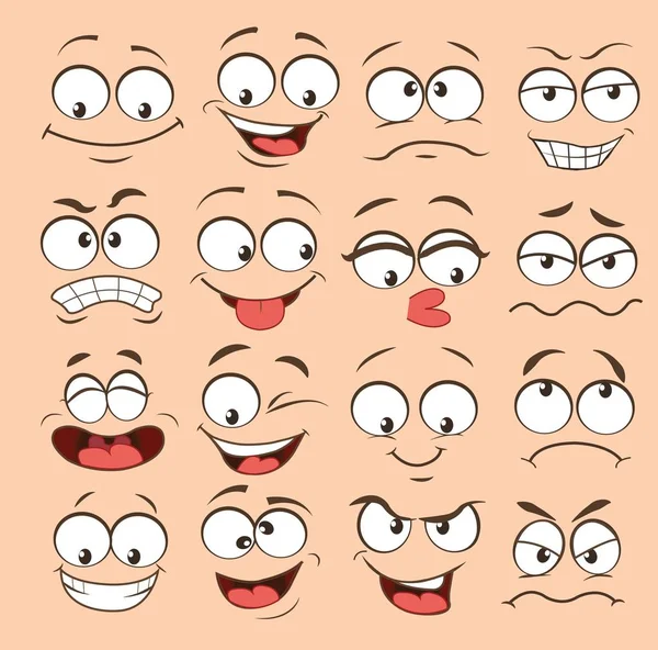 Expresión facial establecida. ilustración vectorial emoticonos de dibujos animados — Vector de stock
