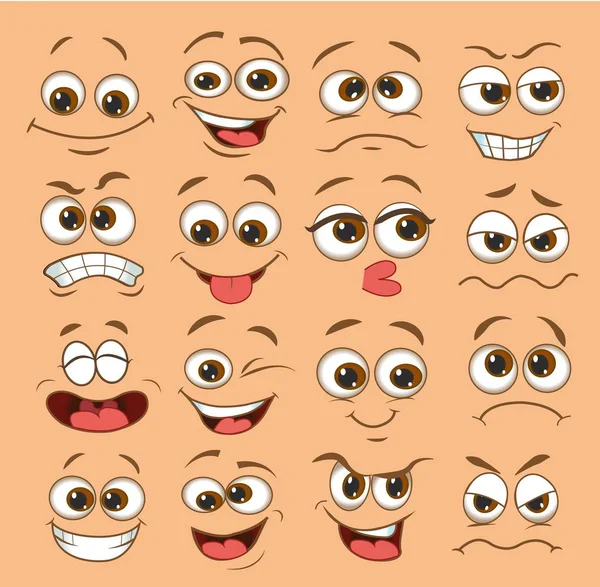 Faccia espressione impostata. fumetto emoticon illustrazione vettoriale — Vettoriale Stock