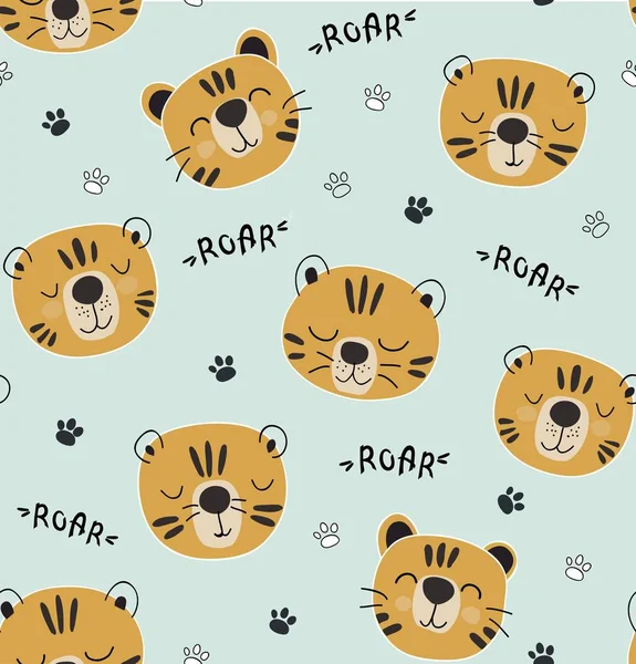 Legrační tygři seamlesss vzor, dětské ilustrace pro tkaniny, děti školky, oblečení — Stockový vektor