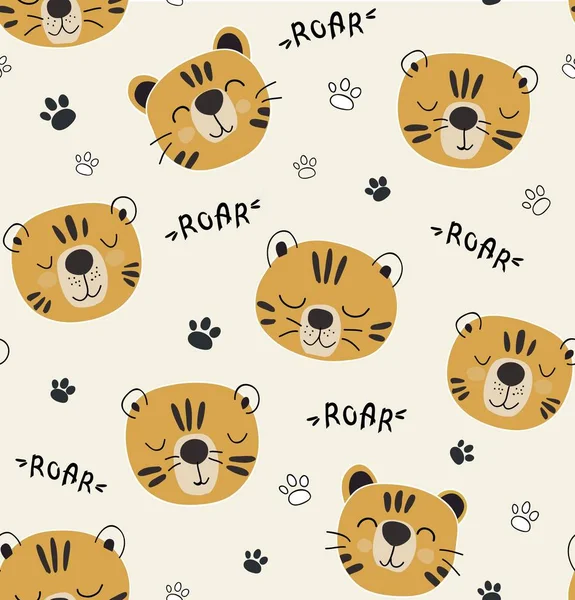 Legrační tygři seamlesss vzor, dětské ilustrace pro tkaniny, děti školky, oblečení — Stockový vektor