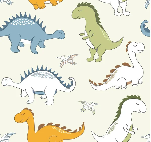 Dziecinny wzór bezszwowy dinozaurów mody ubrania, tkaniny, koszulki. ilustracja wektorowa — Wektor stockowy