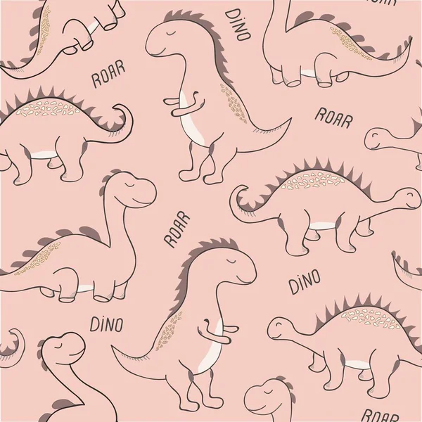 Patrón sin costuras dinosaurio infantil para ropa de moda, tela, camisetas. vector dibujado a mano — Archivo Imágenes Vectoriales