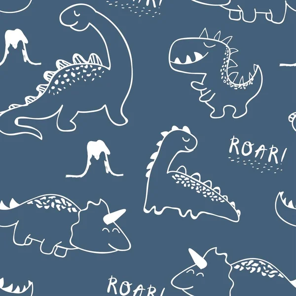 Patrón sin costuras dinosaurio infantil para ropa de moda, tela, camisetas. vector dibujado a mano — Archivo Imágenes Vectoriales