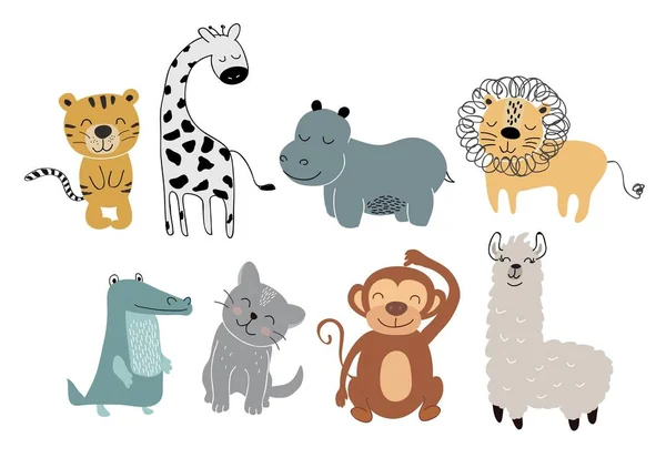 Simpatici animali set. illustrazione vettoriale infantile concetto di design scandinavo stylr per carta, vestiti per bambini, baby shower — Vettoriale Stock