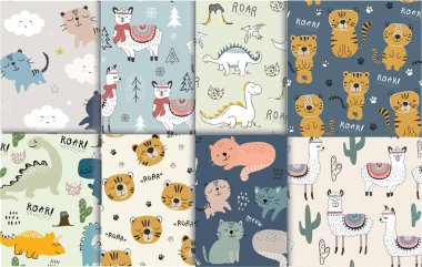 desen çocuk giysileri, kumaş için farklı hayvanlar ile ayarlayın