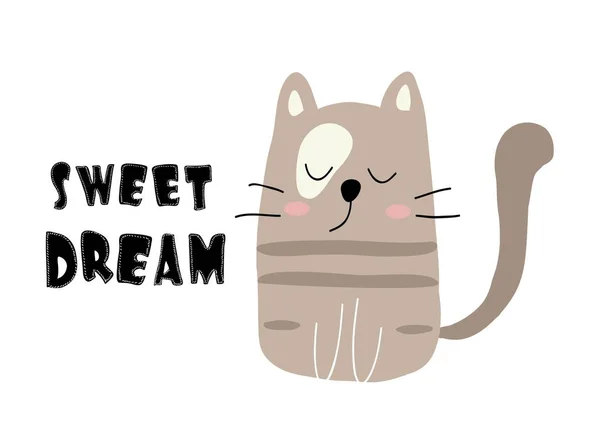 Lindo gato vector ilustración impresión con eslogan — Archivo Imágenes Vectoriales