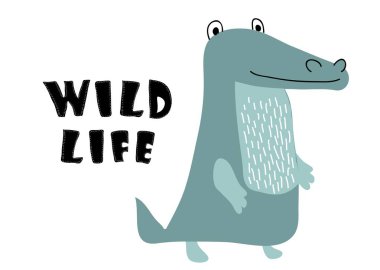 Tatlı timsah izi. Çocuklar için vektör illüstrasyonuName