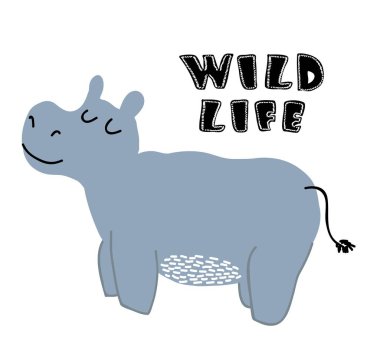 Tatlı su aygırı izi. Çocuklar için çocuksu illüstrasyon tişörtü, kıyafeti