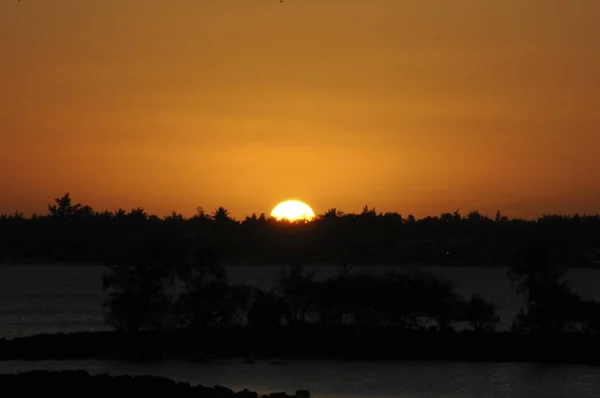 Wunderschöner Rosa Sonnenuntergang Die Sonne Geht Über Dem Horizont Unter — Stockfoto