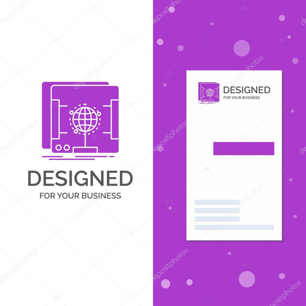 Business Logo for 3d, dimensional, holographic, scan, scanner. Vertical Purple Business / Visiting Card template. Creative background vector illustration
