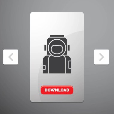 astronot, uzay, uzaylı, kask, rekreasyon Pagination Slider tasarımı ve kırmızı Download düğme simgesinde glif suit