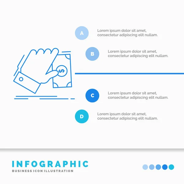 Business Hand Money Earn Dollar Infographics Template Website Presentation Ícone — Vetor de Stock