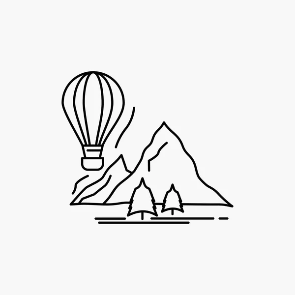 Verkennen Reizen Bergen Camping Ballonnen Lijn Pictogram Vectorillustratie Geïsoleerd — Stockvector