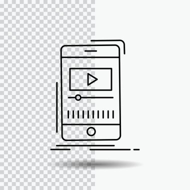 Medya, müzik, oyuncu, video, mobil hat simgesini şeffaf arka plan üzerinde. Siyah simge vektör çizim