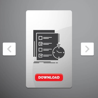 Todo, görev, liste, kontrol, rekreasyon Pagination Slider tasarımı ve kırmızı Download düğme simgesinde glif zaman
