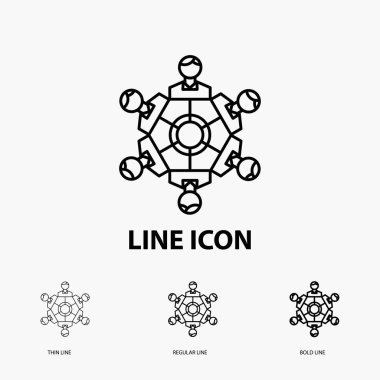 İşbirliği, arkadaşlar, oyun, Oyunlar, ince, normal ve kalın çizgi stili simgesini. Vektör çizim