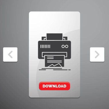 Dijital, yazıcı, yazdırma, donanım, glif simgesi rekreasyon Pagination Slider tasarımı ve kırmızı Download düğme içinde kağıt
