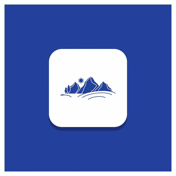 Botón Redondo Azul Para Colina Paisaje Naturaleza Montaña Sol Icono — Vector de stock