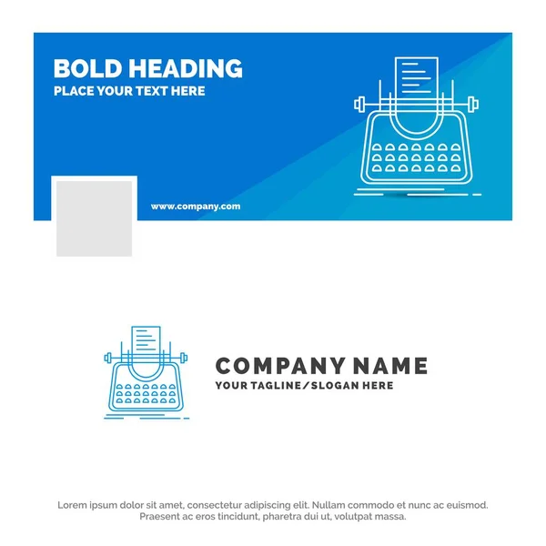 Blue Business Logo Template Article Blog Story Typewriter Writer Inglés — Vector de stock
