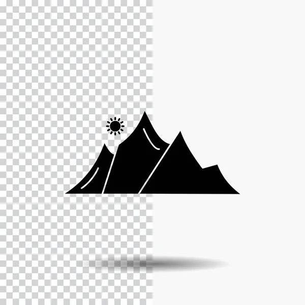 Hill Landscape Nature Mountain Sun Glyph Icon Transparent Background Ícone — Vetor de Stock