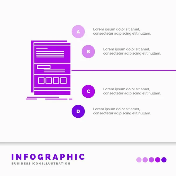 ブラウザー インターネット ウェブサイトやプレゼンテーションのための応答のインフォ グラフィック テンプレートのページです グリフの紫色のアイコン インフォ グラフィック スタイル ベクトル図 — ストックベクタ