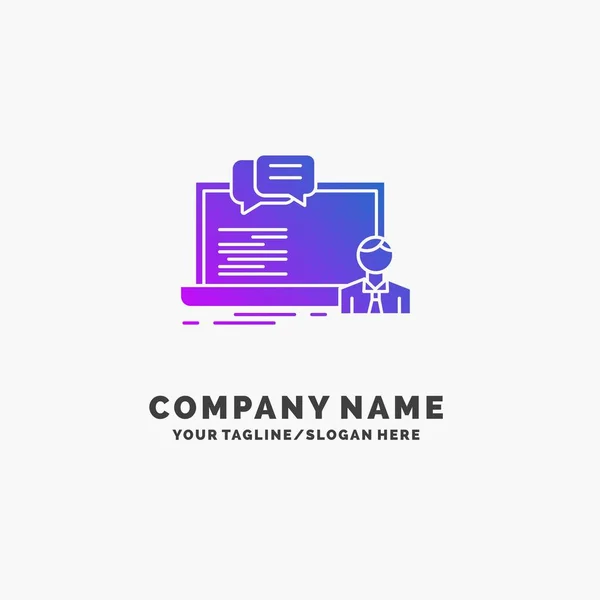 Treinamento Curso Online Computador Chat Purple Business Logo Template Lugar — Vetor de Stock