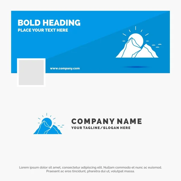 Blue Business Logo Template Hill Landscape Nature Mountain Sun Facebook — Stock Vector