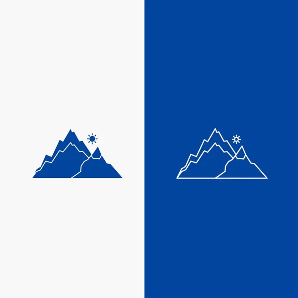 Mountain Landscape Hill Nature Tree Line Glyph Web Button Blue — Stock Vector