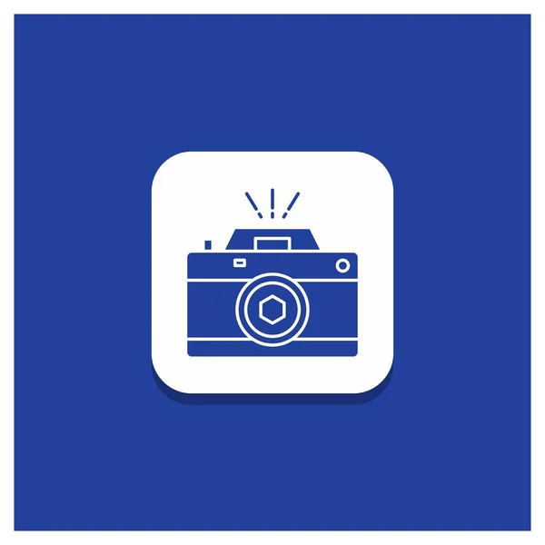 Blue Button Camera Photography Capture Photo Aperture Glyph Icon — Stock Vector