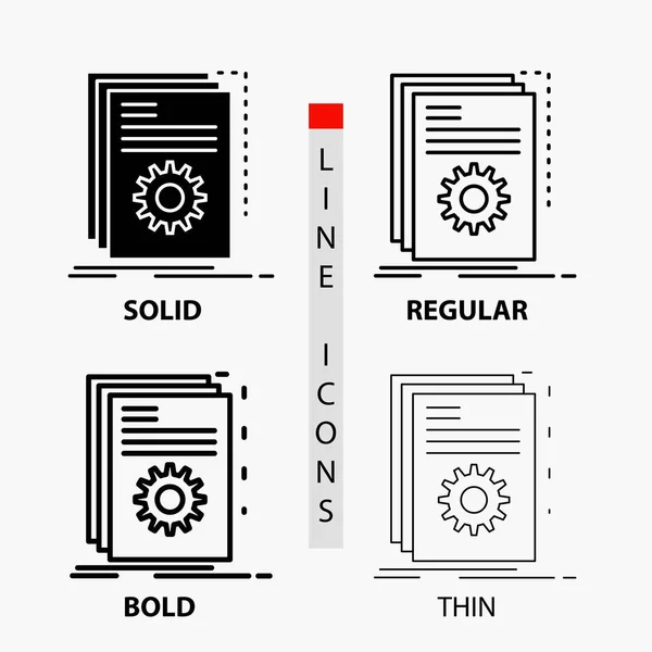 应用程序 开发人员 脚本图标在薄 粗线和字形样式 向量例证 — 图库矢量图片