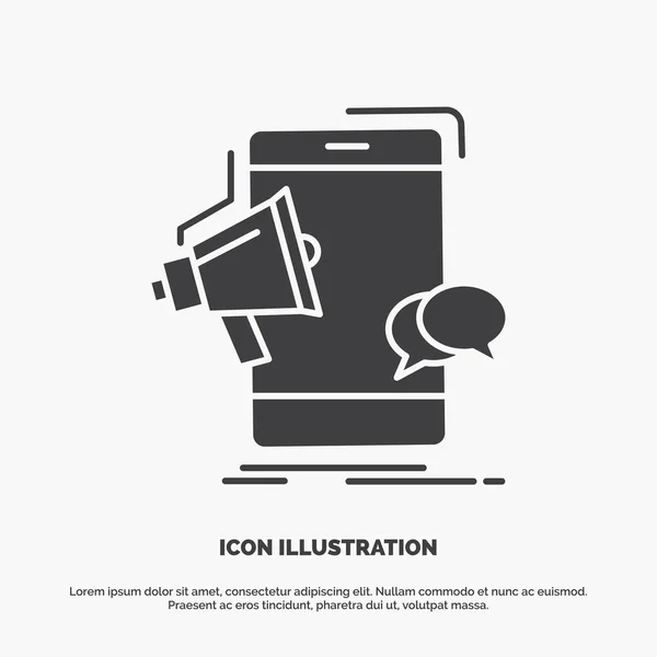 Bullhorn Marketing Mobile Megaphone Promotion Icon Glyph Vector Gray Symbol — Stock Vector