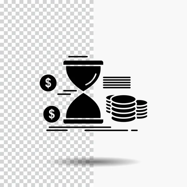 Песочные Часы Управление Деньги Время Монеты Glyph Icon Прозрачном Фоне — стоковый вектор