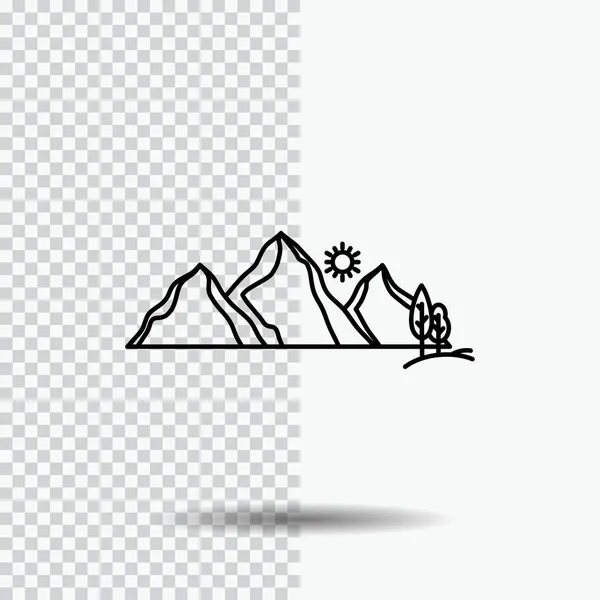 Colina Paisaje Naturaleza Montaña Escena Icono Línea Sobre Fondo Transparente — Vector de stock