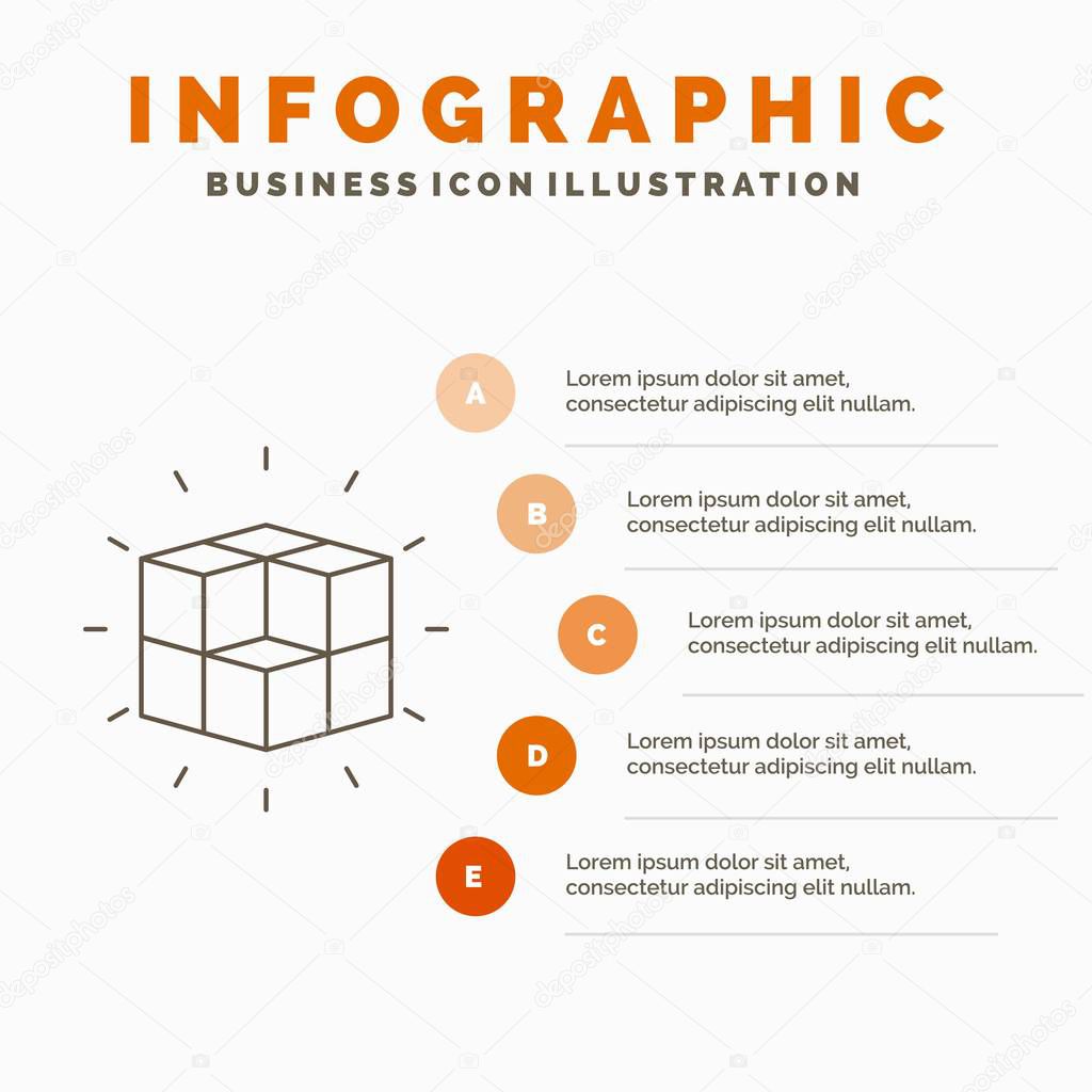 box, labyrinth, puzzle, solution, cube Infographics Template for Website and Presentation. Line Gray icon with Orange infographic style vector illustration